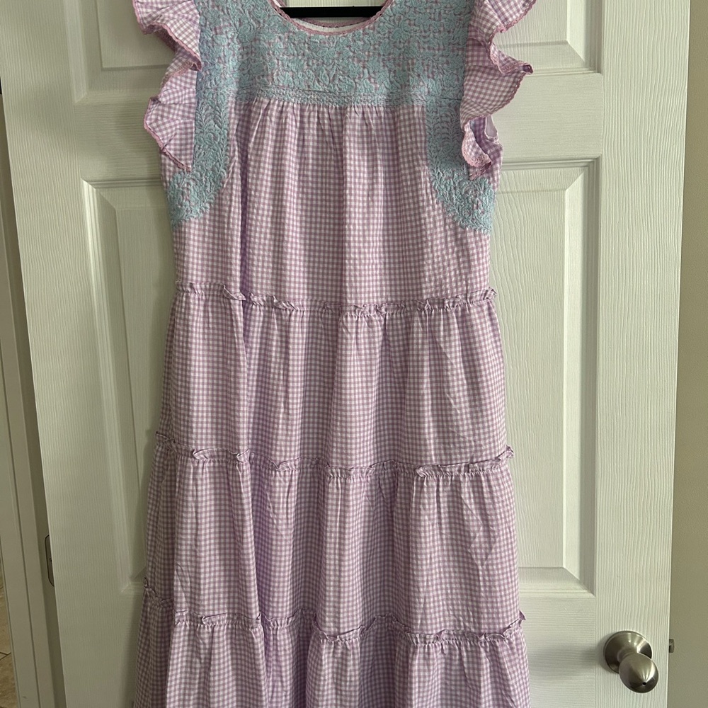NWOT Lavender Gingham Ruffle Dress